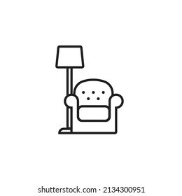 Sofá con icono de lámpara de piso blanco y negro