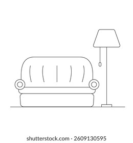Sofa and floor lamp made with thin lines.