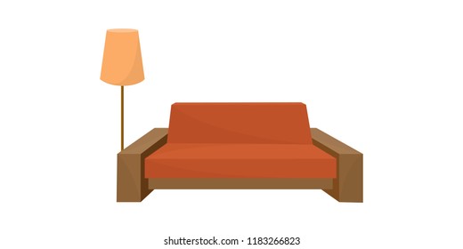 Sofa and floor lamp. Vector illustration.