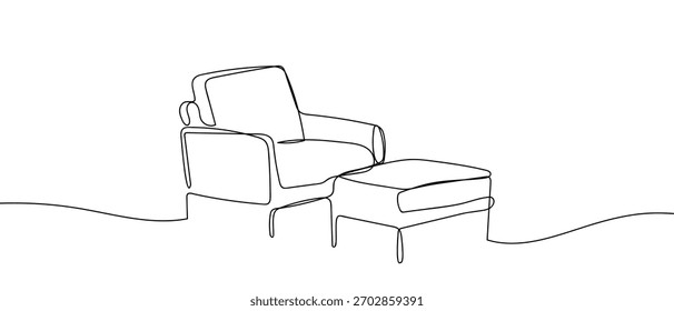 Sofá y reposapiés, una línea continua de Ilustración vectorial de contorno simple.