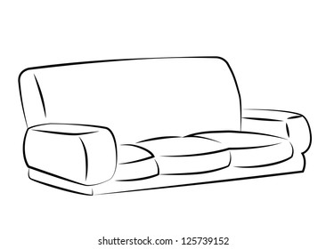 Sofa. freehand drawing. icon black and white vector illustration.