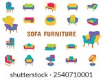 Sofa Furniture Flat Vector Illustration Icon Sticker Set Design Materials