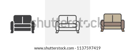 Sofa furniture icon. Line, solid and filled outline colorful version, outline and filled vector sign. Couch symbol, logo illustration. Different style icons set. Pixel perfect vector graphics