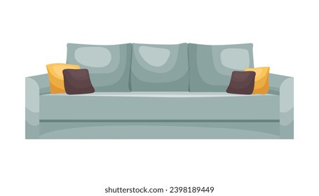 Sofa Furniture. Interior item for a cozy isolated interior. Designer trendy furniture. Vector illustration of living room furniture in mid century modern style.