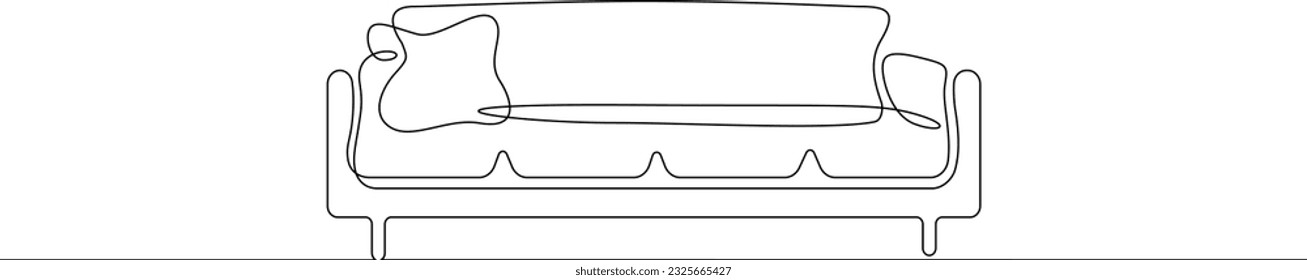 Sofa. Furniture. Interior. Modern sofa. Linear.One continuous line drawn isolated, white background.