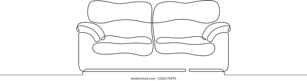 Sofa. Furniture. Interior. Modern sofa. Linear.One continuous line drawn isolated, white background.