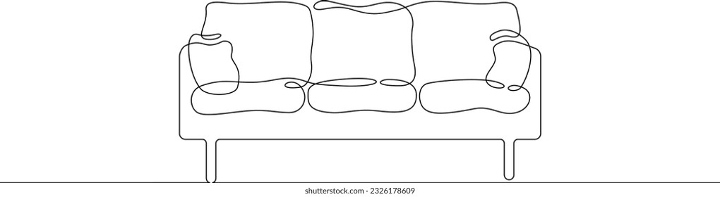 Sofa. Furniture. Interior. Modern sofa. Linear.One continuous line drawn isolated, white background.