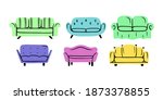 Sofa furniture vector set. Flat cartoon simple style.