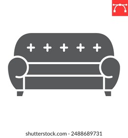 Sofa glyph icon, interior and home decor, couch vector icon, vector graphics, editable stroke solid sign, eps 10.