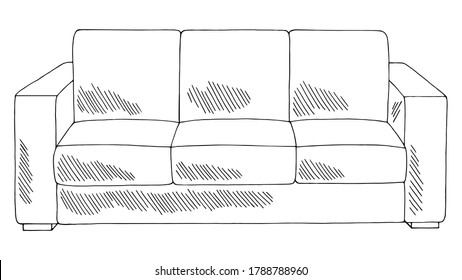 Dibujo gráfico Sofá negro blanco aislado de muebles de dibujo vector