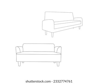 Sofa hand drawn outline doodle icon. Modern furniture - sofa vector sketch illustration for print, web, mobile and infographics.Home furniture black linear design. isolated on white background.eps 10.