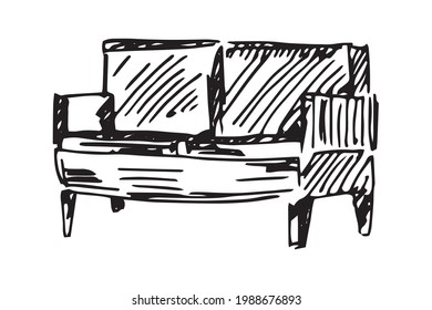 The sofa is hand-drawn on a white background, in the style of a sketch
