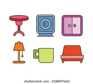 sofa and home appliance icons set