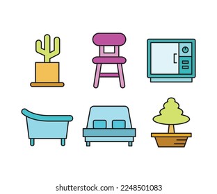sofa and home appliance icons set