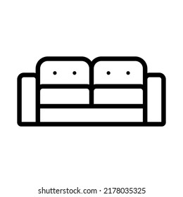 Sofa icon. Black contour linear silhouette. Front view. Editable strokes. Vector simple flat graphic illustration. Isolated object on a white background. Isolate.