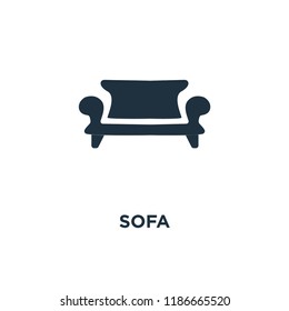 Sofa icon. Black filled vector illustration. Sofa symbol on white background. Can be used in web and mobile.