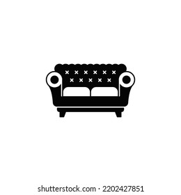 Sofa icon in black flat glyph, filled style isolated on white background