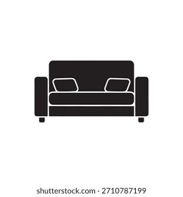 sofa icon in black flat glyph, filled style isolated on white background

