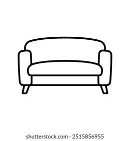 Sofa icon. Black outline linear silhouette. Editable strokes. Front view. Vector simple flat graphic illustration. Isolated object on white background. Isolate.