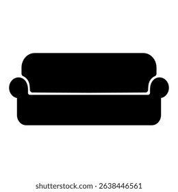 Sofa Icon – Black Silhouette Vector Illustration of Couch Furniture.