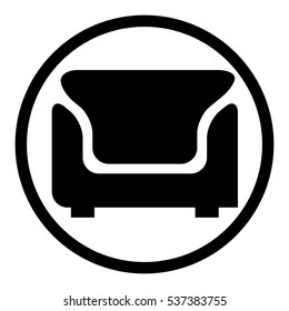 Sofa icon in circle on white background