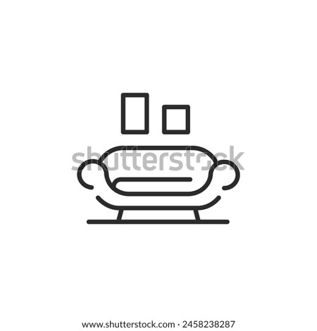 Sofa icon. Classic sofa design with decorative pillows, ideal for web and mobile applications focused on home comfort and interior styling. Suitable for various decor themes. Vector illustration