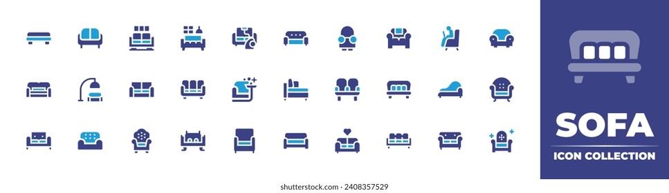 Sofa icon collection. Duotone color. Vector and transparent illustration. Containing sofa, couch, sofa bed, chaise longue, lounge, living room, armchair.