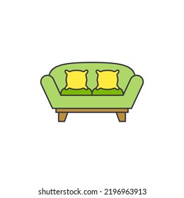 Sofa-Symbol in Farbe einzeln auf weißem Hintergrund 