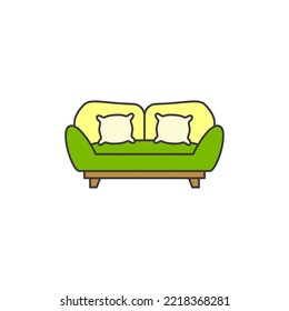 Sofa icon in color, isolated on white background 