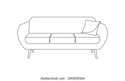 Sofa Icon. Couch With Pillow Line Symbol. Vector Illustration.
