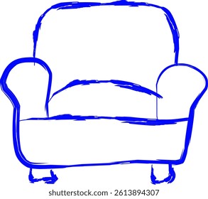 sofa icon in doodle style. doodle icon with blue ink