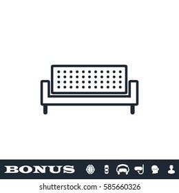 Sofa icon flat. Black pictogram on white background. Vector illustration symbol and bonus button