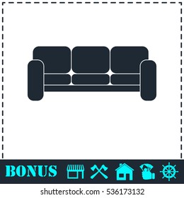 Sofa icon flat. Simple vector symbol and bonus icon
