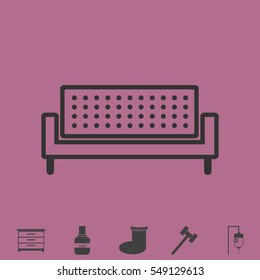 Sofa icon flat. Simple vector grey pictogram and bonus symbol