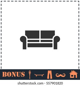 Sofa icon flat. Simple vector symbol and bonus icon