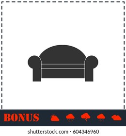 Sofa icon flat. Simple vector symbol and bonus icon