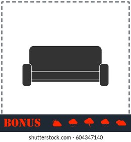 Sofa icon flat. Simple vector symbol and bonus icon