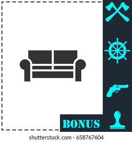 Sofa icon flat. Simple vector symbol and bonus icon
