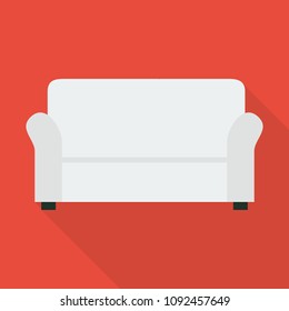 sofa icon in flat style with long shadow, isolated vector illustration on red transparent background