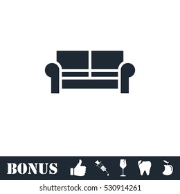 Sofa icon flat. Vector illustration symbol and bonus pictogram