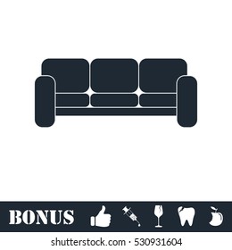 Sofa icon flat. Vector illustration symbol and bonus pictogram
