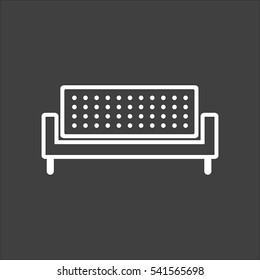 Sofa icon flat. Vector white illustration isolated on black background. Flat symbol
