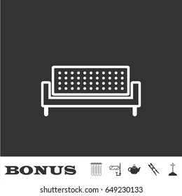 Sofa icon flat. White pictogram on black background. Vector illustration symbol and bonus icons