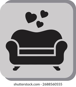 Icono del sofá con el icono de los corazones flotantes