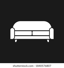 Sofa icon isolated on black background. Couch for living room. Flat design