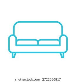 Sofa-Symbol. Einzeln auf weißem Hintergrund. Blaues Symbol