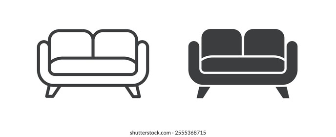 Sofa icon. Line and glyph solid icon. Perfect pixel isolated on clean transparent background. Vector illustration.