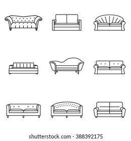 Sofa icon line set. Modern, vintage and retro sofa collection. Furniture outline symbols. Vector illustration.