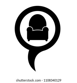 Sofa icon and map pointer. designed for store of furnishings, upholstery