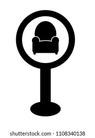 Sofa icon and map pointer. designed for store of furnishings, upholstery